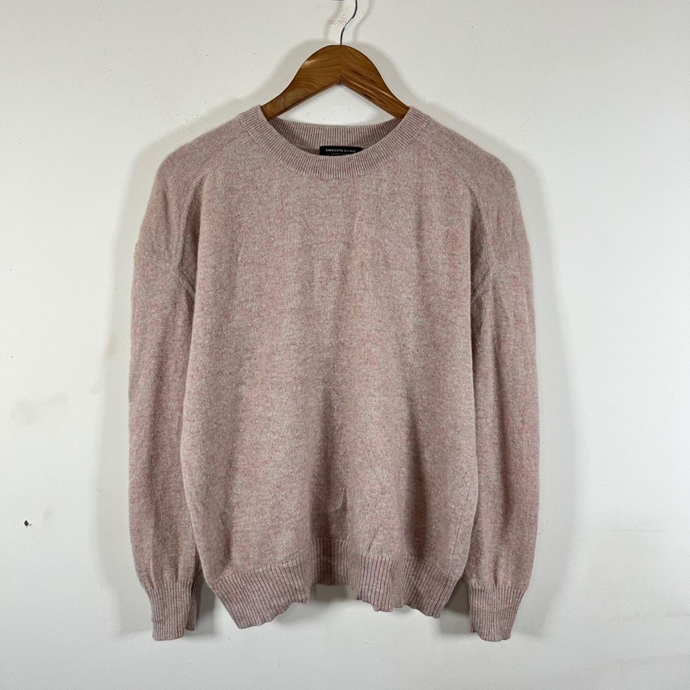 Saks Fifth Avenue 100% Cashmere Knit Crewneck Sweater Heather Pink Men's Small